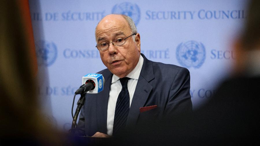 Ministro das Relações Exteriores, Mauro Vieira, fala com a imprensa após reunião do Conselho de Segurança da ONU