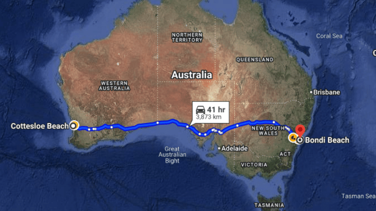 Trajeto feito por William Goodge na Austrália Trajeto feito por William Goodge na Austrália