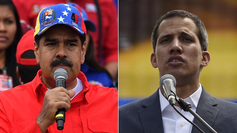 O presidente venezuelano Nicolas Maduro (esquerda), e o autoproclamado presidente, Juan Guaido - YURI CORTEZ/FP