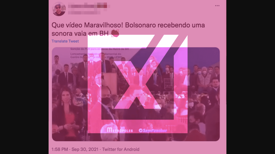 1º.out.2021 - Post diz que Bolsonaro foi vaiado em Belo Horizonte; vaias foram para manifestante contrária ao presidente - Projeto Comprova