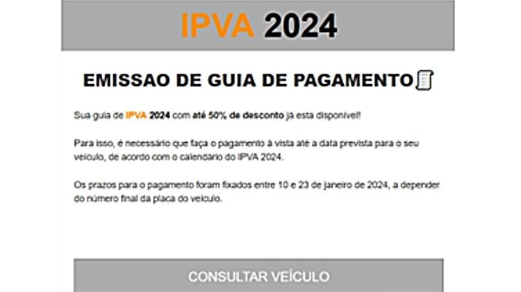 Golpe enviada via celular prometia desconto de IPVA e solicitava dados pessoais e do veículo