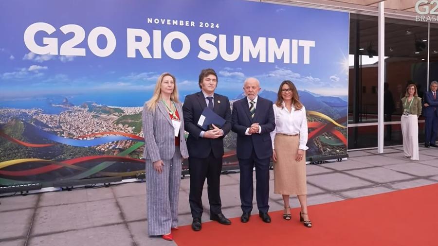 Karina Milei, Javier Milei, Lula e Janja na chegada à cúpula do G20