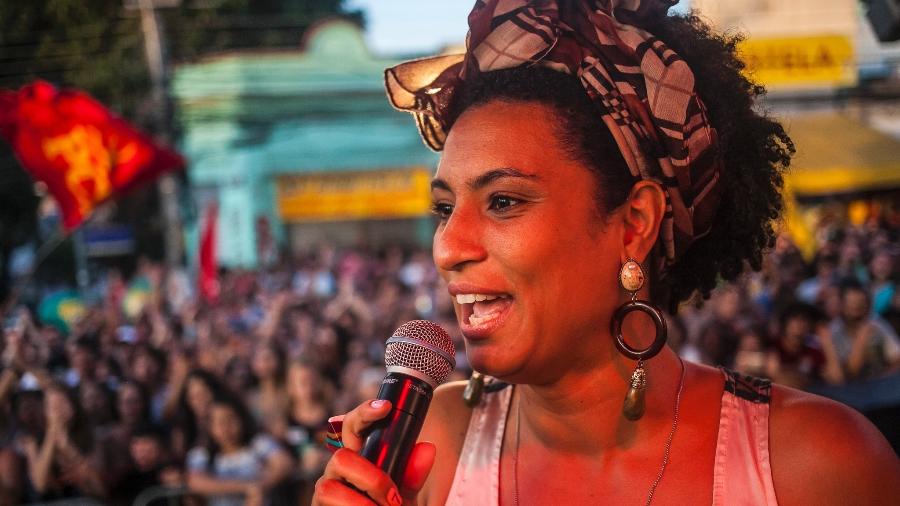 Marielle Franco em comício durante as eleições de 2016. A vereadora foi assassinada há um ano - Divulgação/PSOL