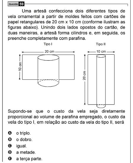 Questão de matemática do Enem foi quase igual a da prova de 2006