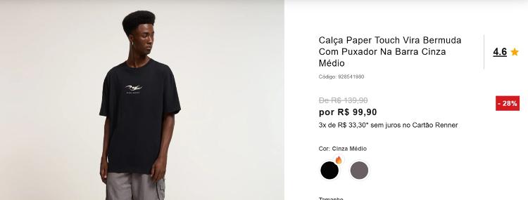 Camiseta era vendida a partir de R$ 99,90 no site da Renner
