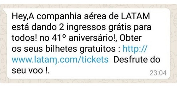 Recebeu mensagem com passagens gratuitas? É golpe - Reprodução - Reprodução