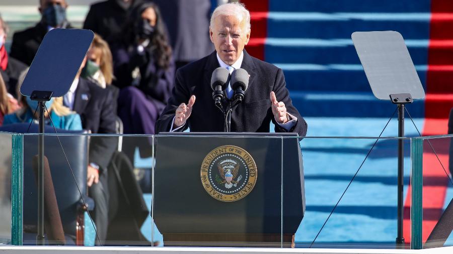 20 jan. 2021 - Joe Biden discursa após tomar posse como presidente dos Estados Unidos - Rob Carr/Getty Images