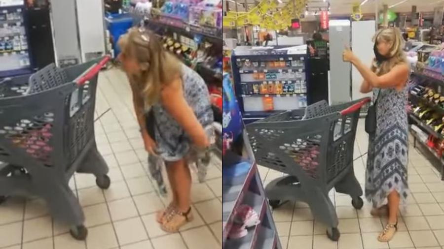 Uma cliente do supermercado gravou o momento em que uma mulher retira a calcinha e coloca no rosto como "máscara" - Reprodução/Facebook/Sabrina Chiloane