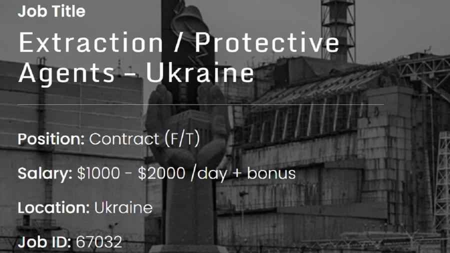Anúncio de emprego para recrutamento de profissionais do setor militar e de segurança privada na Ucrânia - BBC