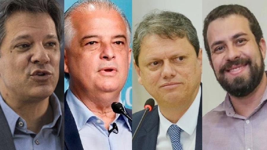 Os pré-candidatos ao governo de São Paulo Fernando Haddad, Márcio França, Tarcísio Gomes e Guilherme Boulos - Divulgação/Montagem/UOL