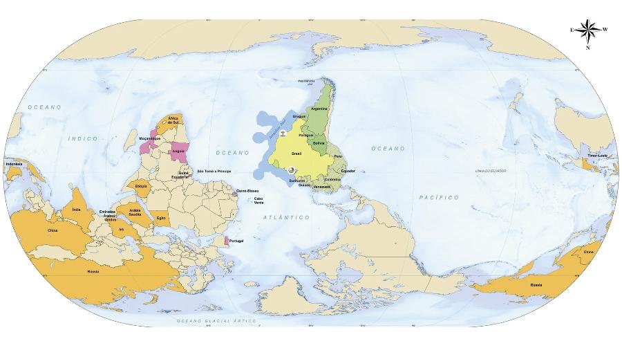 Novo mapa-múndi divulgado pelo IBGE mostra o Brasil no centro do mundo - Reprodução/IBGE