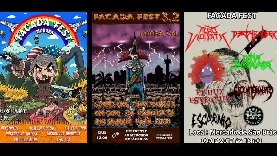 Cartazes do "Facada Fest", show de rock em que o ministro Sergio Moro enxerga, acreditem!, crime. Com roqueiros ele fala duro. com amotinados armados, mole - Reprodução