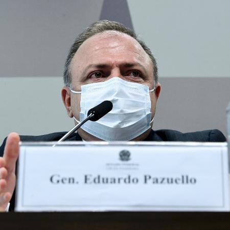 19.mai.2021 - O ex-ministro da Saúde general Eduardo Pazuello presta depoimento à CPI da Covid - Edilson Rodrigues/Agência Senado