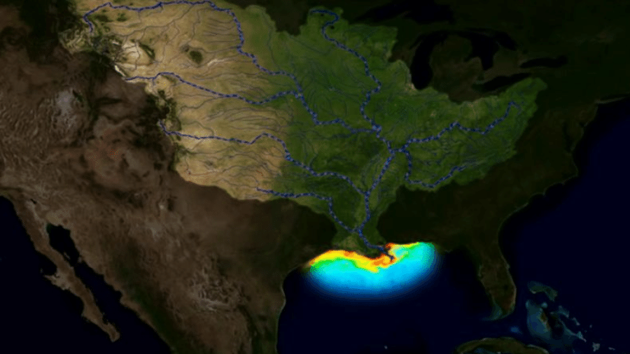 Cientistas americanos descobriram que, nos últimos 5 anos, zona sem oxigênio marinho do Golfo do México aumentou - NOAA NESDIS