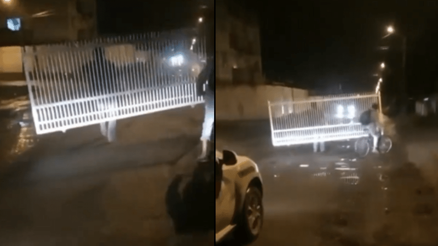 Homem foi flagrado furtando um portão na noite de domingo (29); moradores registraram o momento em que ele voltou para devolver o objeto - Redes sociais