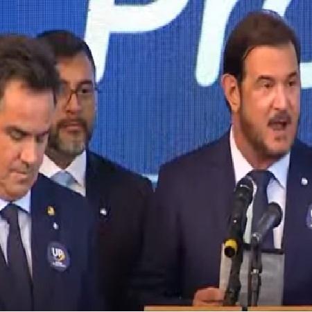 Antônio Rueda, presidente do União Brasil, ao lado de Ciro Nogueira, presidente do PP, anunciam federação - Reprodução