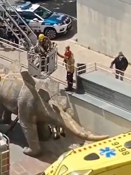 Homem morre após cair dentro de escultura de dinossauro - Reprodução/ Twitter