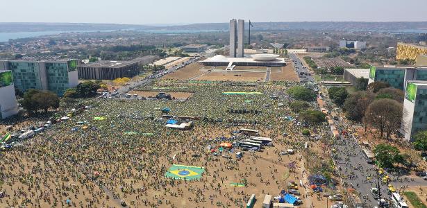 7.set.2021 - Vista aérea da Esplanada dos Ministérios, em Brasília, durante ato de apoiadores de Bolsonaro