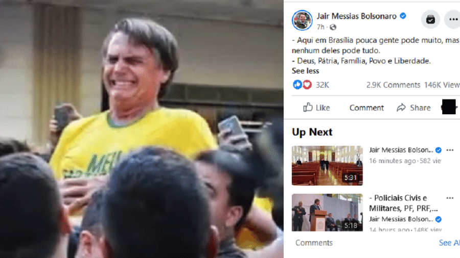 Presidente mostrou imagens de seu batismo, feito por pastor que foi preso em 2020 - Reprodução/Facebook/Jairmessiasbolsonaro