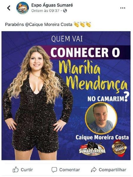 Fã de Marília Mendonça ganha R$ 15 mil na Justiça por não ter conhecido cantora; entenda 3 Sorteio para show de Marília Mendonça - Reprodução - Reprodução