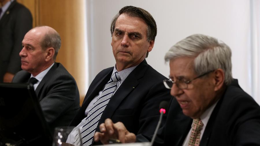 22.fev.2019 - Jair Bolsonaro e general Augusto Heleno durante reunião 