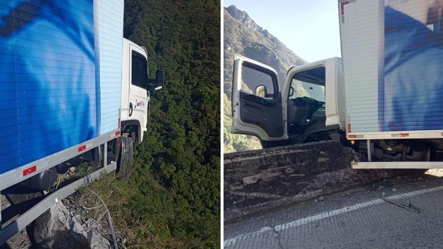 Caminhão quase cai em penhasco na Serra do Rio Rastro, em Santa Catarina - Divulgação/Polícia Militar Rodoviária de SC