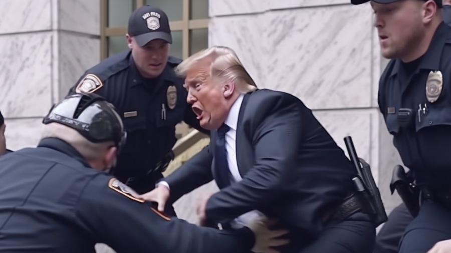Imagem falsa de Donald Trump sendo preso; cena foi gerada por inteligência artificial - Reprodução/Eliot Higgins