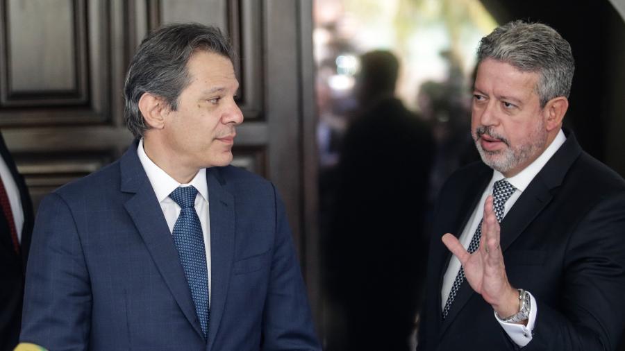 Fernando Haddad e Arthur Lira após reunião para discutir arcabouço fiscal e reforma tributária