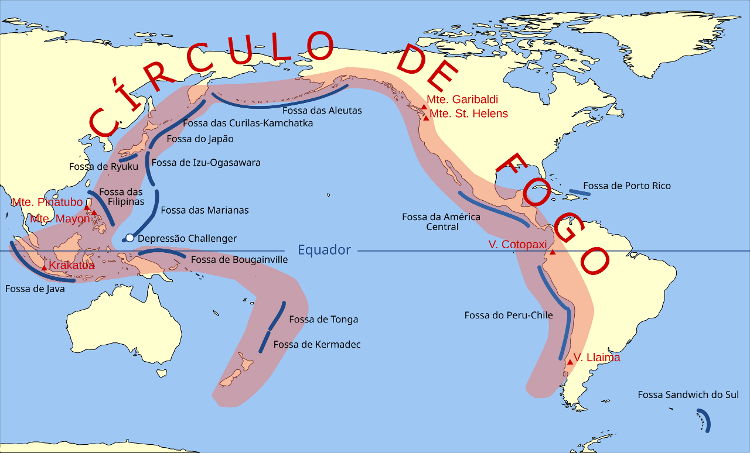 Mapa do Círculo de Fogo do Pacífico Mapa do Círculo de Fogo do Pacífico
