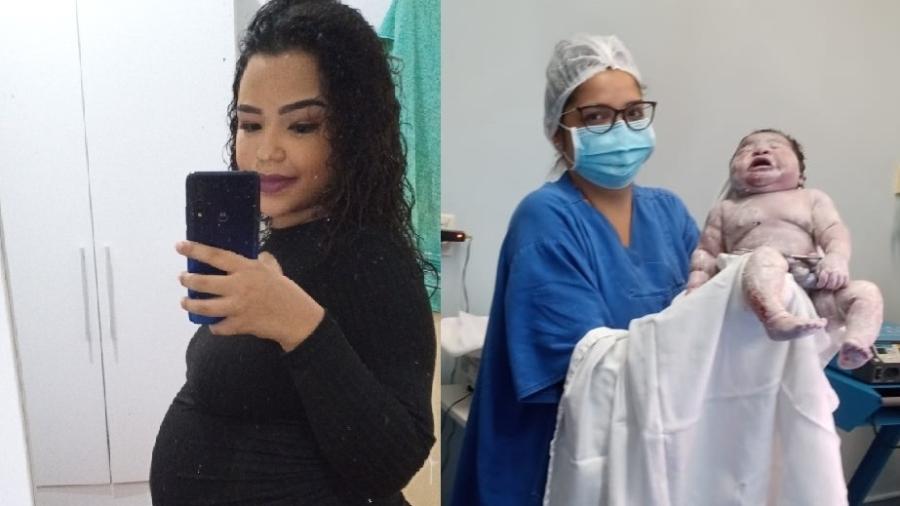 Ana Paula de Oliveira Pereira, 21, compartilhou foto do nascimento da filha, com 4,5 kg e fez sucesso nas redes - Twitter/reprodução