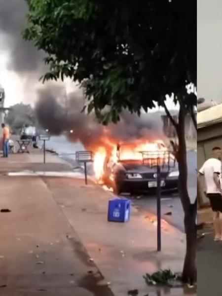 Sogro incendiou o carro do genro e chegou a ser espancado por moradores da região - Reprodução de vídeo
