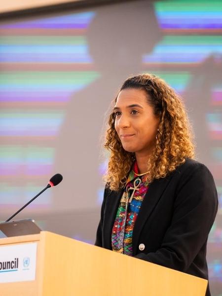 16.abr.2024 - A ministra Anielle Franco (Igualdade Racial) representou o governo brasileiro durante o 3º Fórum Permanente para Pessoas Afrodescendentes das Nações Unidas. 