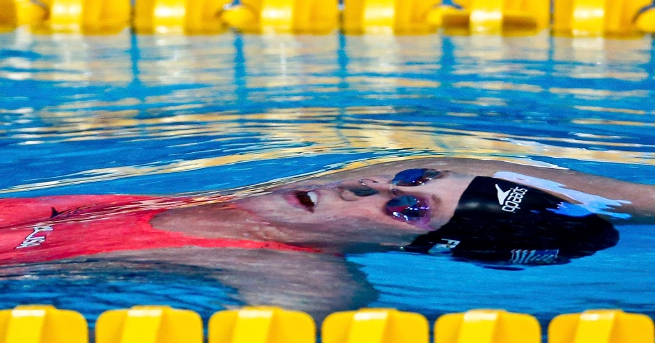 03.ago.2015 - A Nadadora americana Missy Franklin compete na prova de 100 metros costas, durante o Campeonato mundial de Natação Kazan 2015, na Rússia