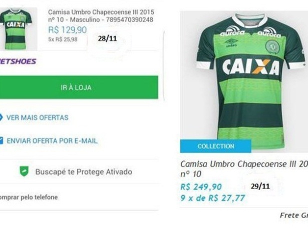 Anúncio mostra preço de R$ 129,90 (à esq.) na segunda-feira e R$ 249,90 nesta terça - Reprodução/Twitter