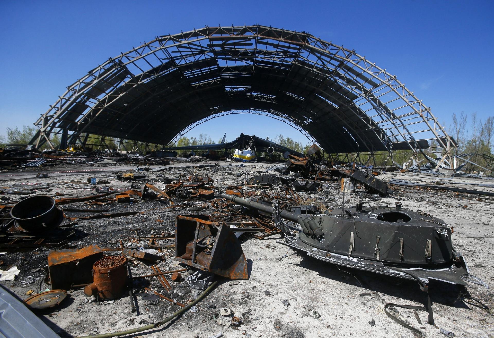 May 5th, 2022 - A hangar is seen at Hostomel airport in the Kyiv region, where the Antonov An-225 Mriya cargo plane was destroyed after battles with Russian troops - May 5, 2022 - via SOPA Images/Getty Images