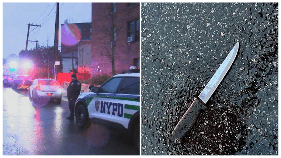 A faca usada nos crimes foi encontrada caída na rua onde fica a residência, no Queens