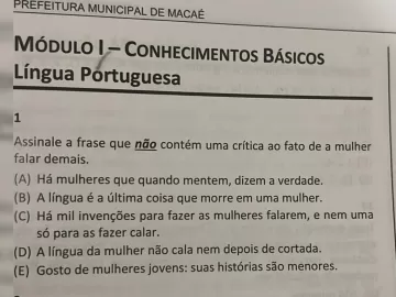 Questões de concurso em Macaé (RJ) são anuladas por conteúdo machista