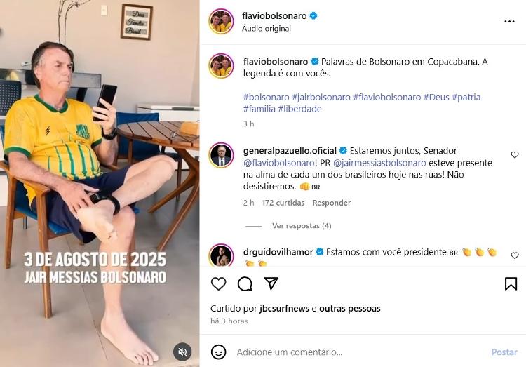 Flávio Bolsonaro fez publicação em nome do pai, mas apagou por precaução com cautelares