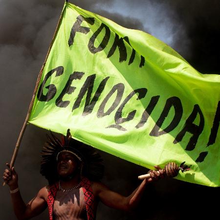 Acampamento dos indígenas, em setembro, contra o marco temporal, em Brasília - Fernanda Pierucci/UOL