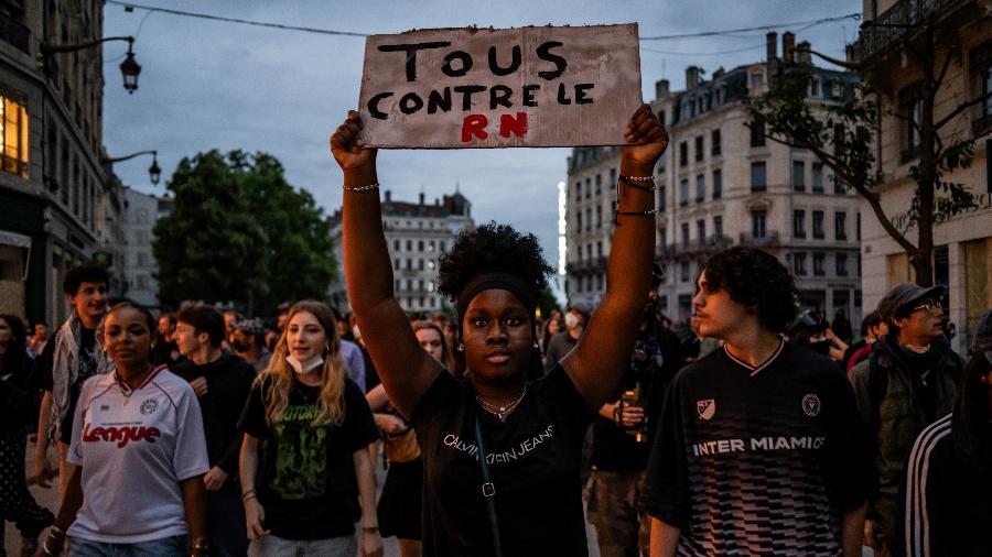 'Todos contra o RN': manifestação em Lyon, na França, protesta contra resultado do 1º turno das eleições
