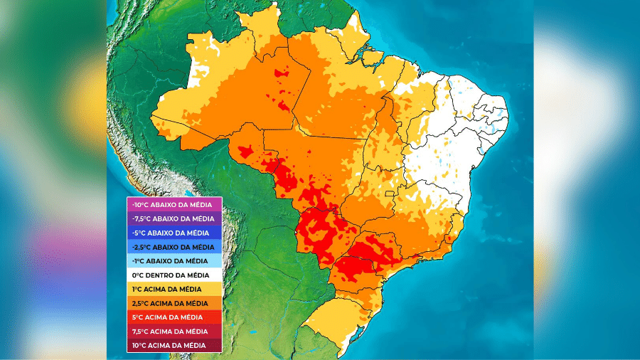 Nova massa de ar quente e seco vai se estabelecer sobre o Brasil no decorrer da primeira semana de setembro - Divulgação/Climatempo