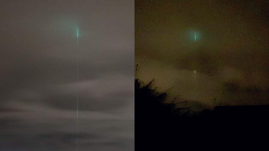 Laser que iluminou o céu da cidade de Coventry, na Inglaterra - Divulgação/Mat Laurence /Kvant Lasers/Reprodução/@MarkPhilTaylor/Twitter