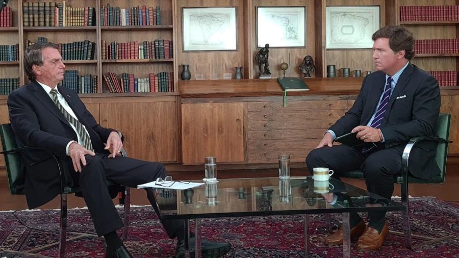 O presidente Jair Bolsonaro foi entrevistado pelo apresentador conservador Tucker Carlson, da Fox News - Reprodução/Twitter/Jair Bolsonaro