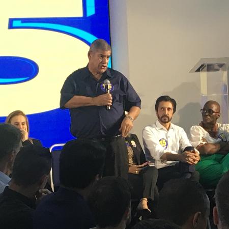 Milton Leite (UB) durante evento com vereadores eleitos em São Paulo