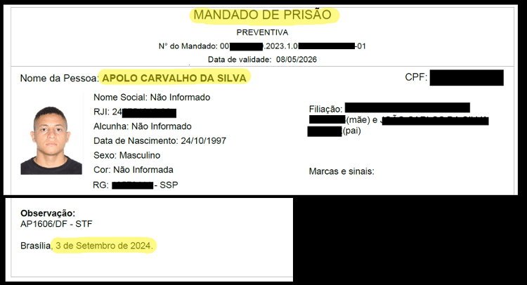 Mandado de prisão está em aberto desde 2024