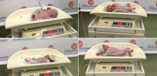 Quadrigêmeos João Miguel (1,5 kg), Isabelly (930 g), Alice (1,5 kg) e Rafaela (1,4 kg) Souza nasceram de cesariana em São José dos Campos (SP) - Divulgação