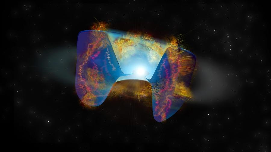 Uma das estrelas era mais massiva que a outra e explodiu como uma supernova - Bill Saxton, NRAO/AUI/NSF