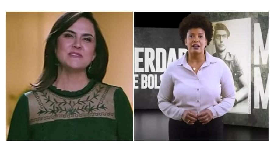Carla Cecato (à esq.) e Thalma de Freitas (à dir.) são as apresentadoras dos programas de Bolsonaro e Lula na TV e no rádio - Reprodução