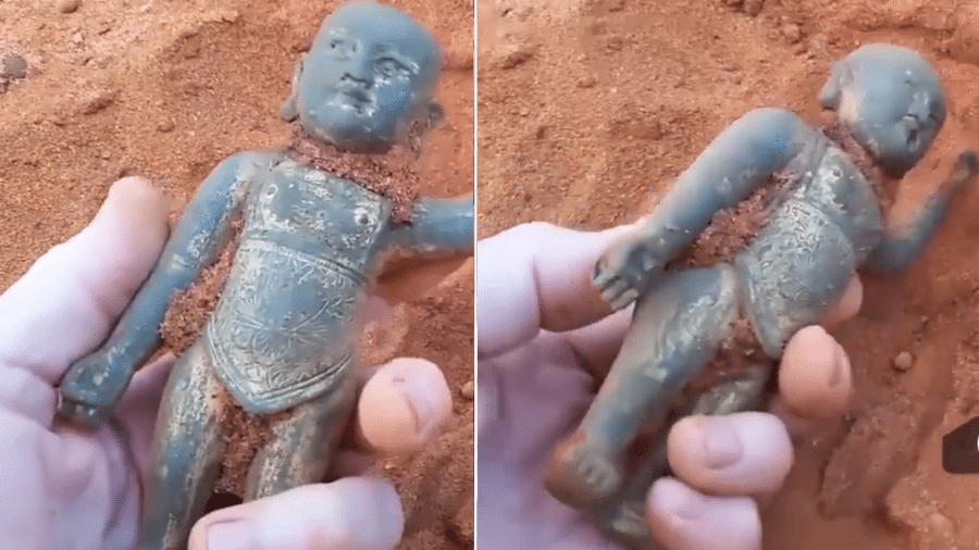 Pequeno Buda de bronze foi encontrado por cineastas em praia da Austrália - Reprodução/ Australia"s Leading News