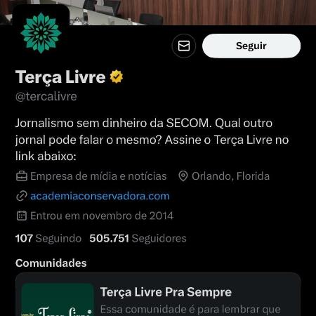 Perfil do Terça Livre no X